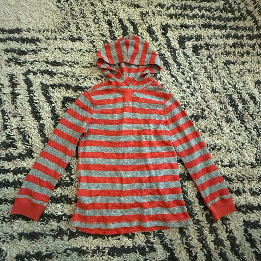 Hanna Andersson Stripe Waffle Knit Thermal Hoodie Shirt 8 130 Red gray